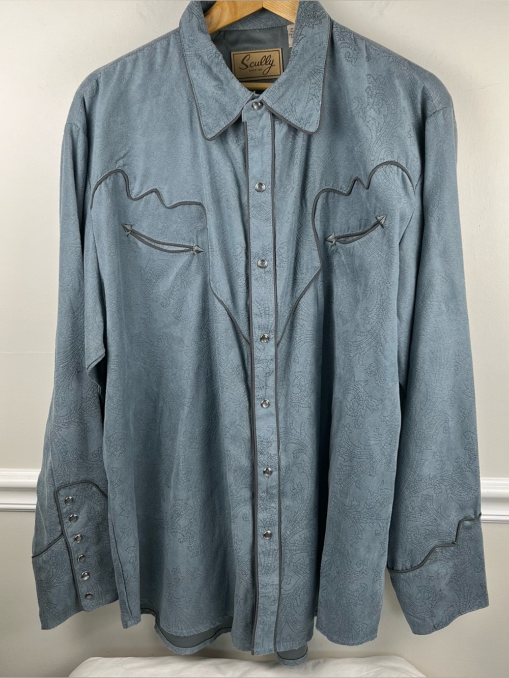 Scully Slate Blue Shirt Jacket with Leather Logo Patch